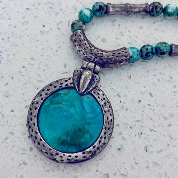 Turquoise & silver tone beach boho necklace w extender clasp - Picture 1 of 9